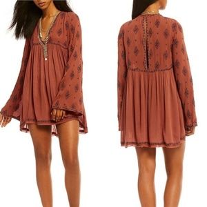 Free People Rare Embroidered Tunic Bell Sleeve